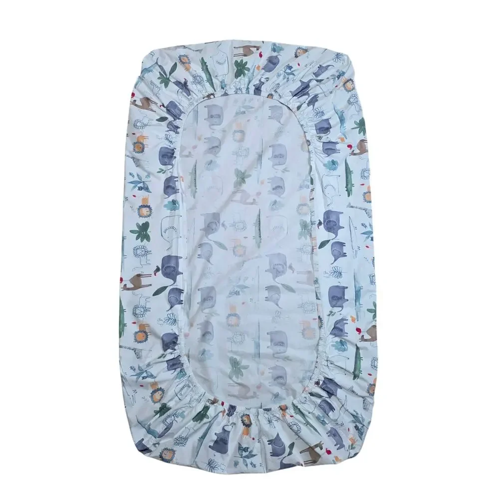 Pottery Barn Kids Colby Organic Cotton Fitted Crib Sheet Zoo Safari Animal Print